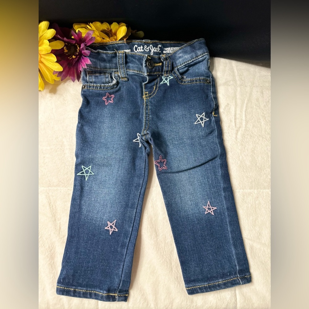 Cat & Jack Embroidered Stars Girlfriend Super Stretch Jeans NWOT